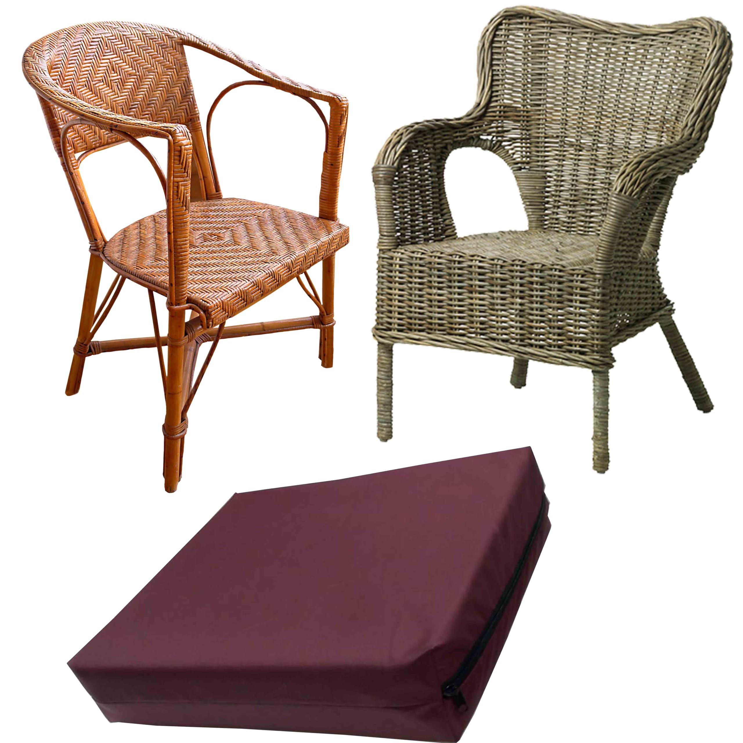 GRIZZLY FOAM Outdoor Indoor Seat Cushion Pads for Rattan Furniture Waterproof Dining Chairs Wheelchair Removeable Zipped Cover Ask Any Custom Size (Burgundy, 20x22x3inch 50x55x7.5cm)