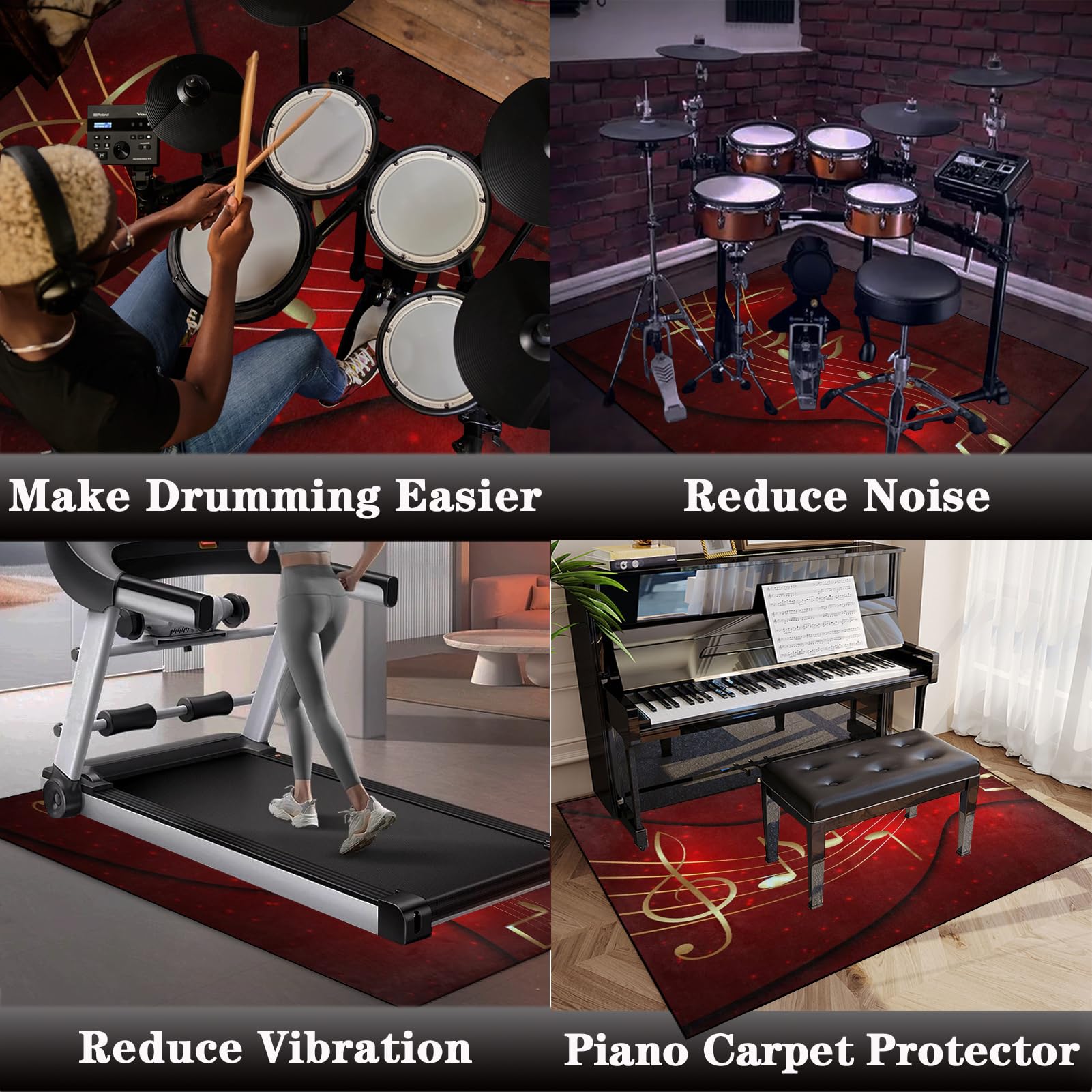 Drum Teppich 180 x 140 cm, Elektrisches Schlagzeug Teppich, rutschfeste Trommel Teppiche, Professionelles Rechteckiges Elektronisches Jazz Schlagzeug Kit, Schallschutzteppich für Studio, Wohnung