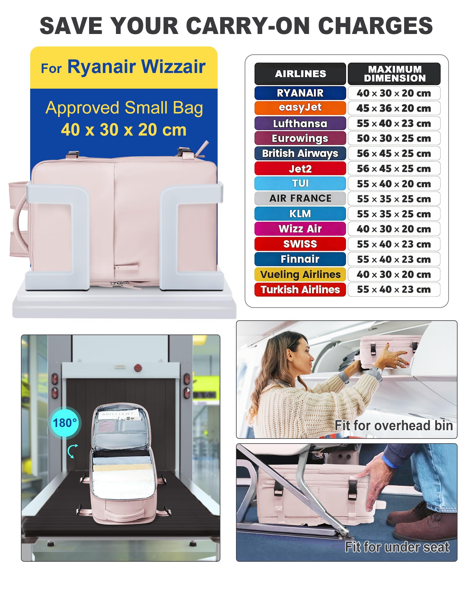 SZLX Zaino A Vuoto Bagaglio A Mano Donna, Zaino Airbag Con Sistema Di Vuoto Per Viaggi, Ryanair Viaggio Ruscksack Dimensione Cabina Con Pompa Impermeabile Uomo Valigia A Vuoto
