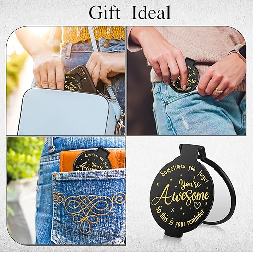 Miniatura 7 de Huwena 100 piezas de espejo compacto de bolsillo negro a granel con texto positivo, regalos inspiradores para mujeres, Sometimes You Forget You are