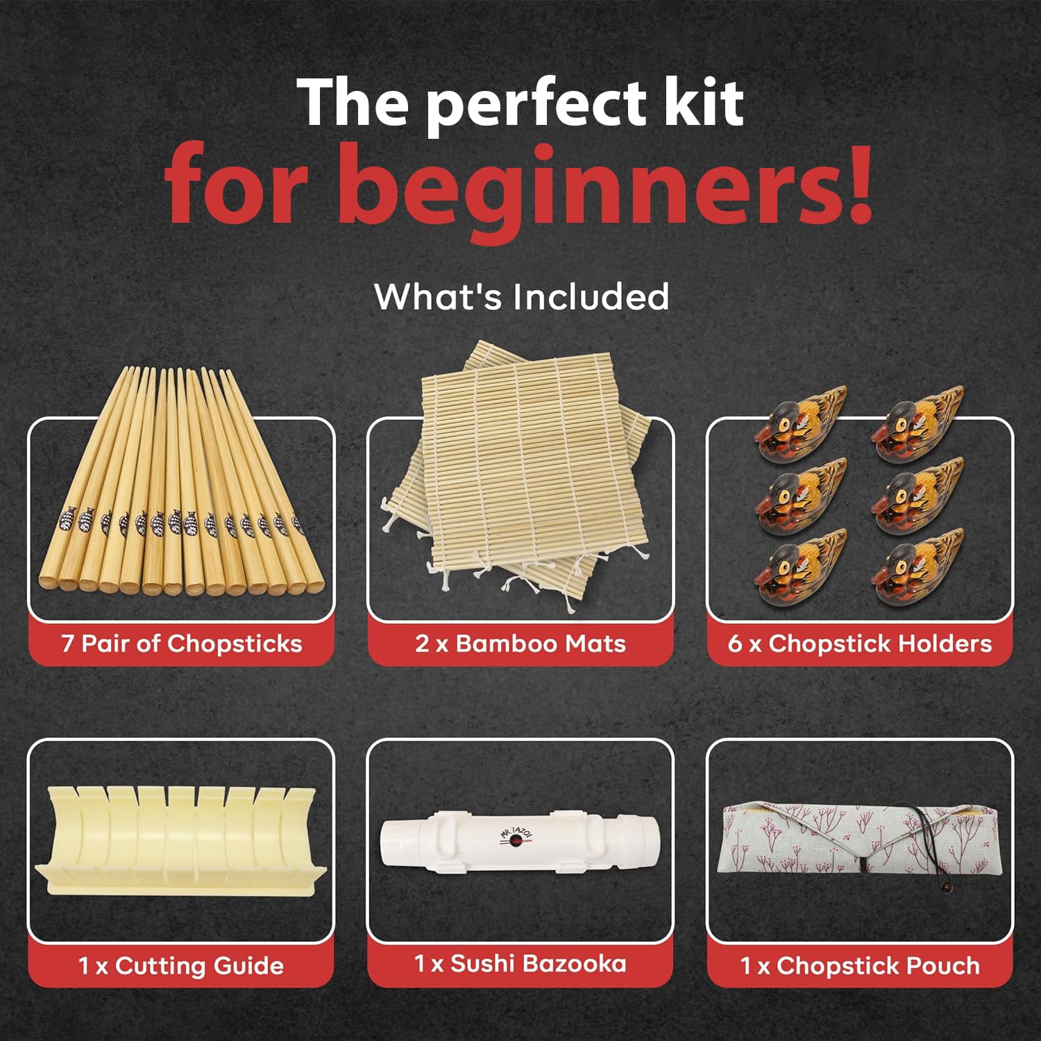 Kit de fabricación de sushi para principiantes – Juego completo de bricolaje de 18 piezas que incluye alfombrillas de bambú, bazuca de sushi, palillos y guía de corte, perfecto para crear 2