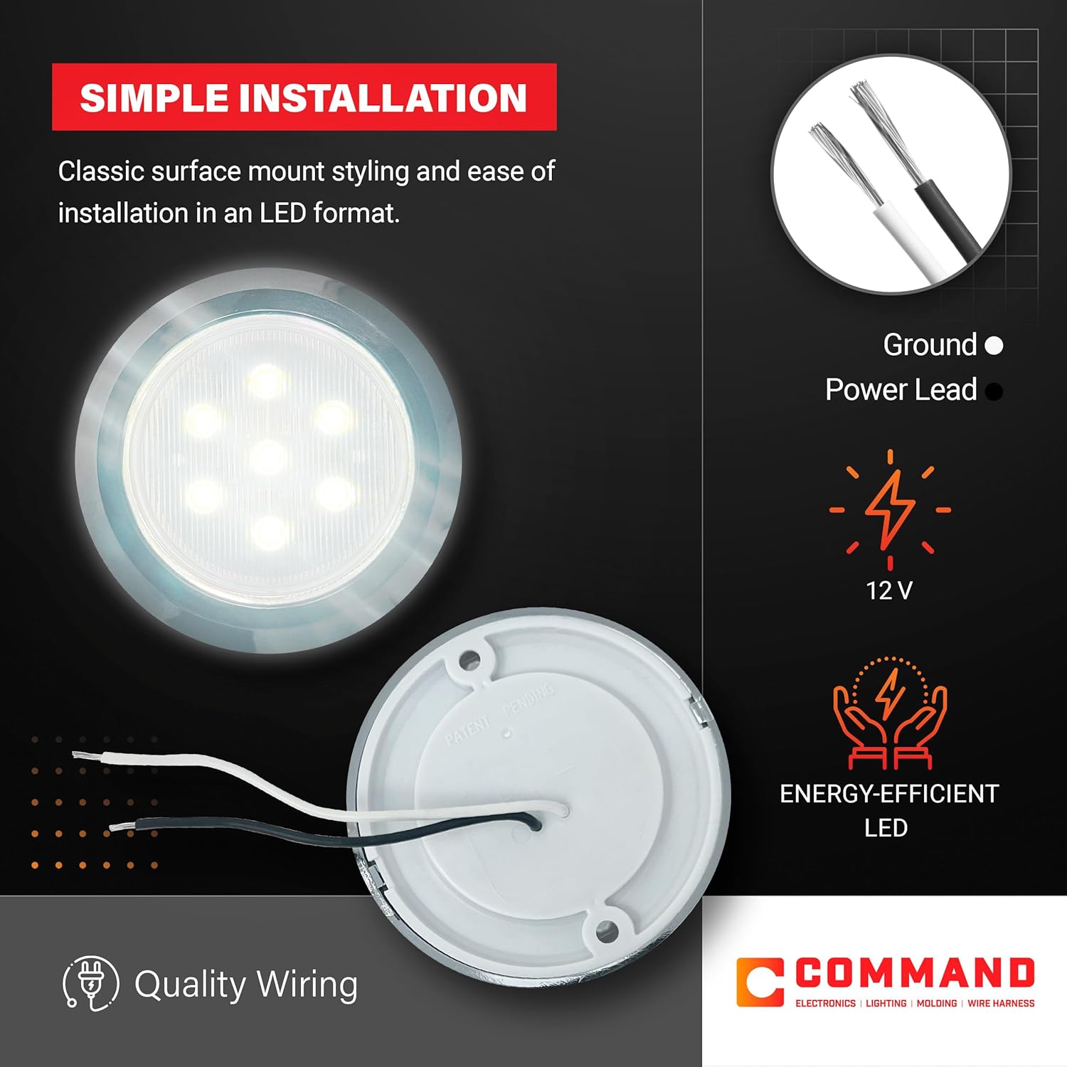 Command Electronics 12V LED White Light Surface Mount Dome with Chrome Trim Ring - OEM RV Camper Bus Truck & Trailer Light - Made in USA - Hardware & Connectors Included | 3" Diameter (5 Pack)