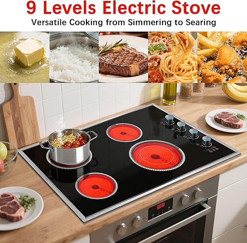 Miniatura 4 de Estufa eléctrica de 30 pulgadas, estufa eléctrica de 4 quemadores con control de perilla, quemador superior de estufa de 6700 W con protección
