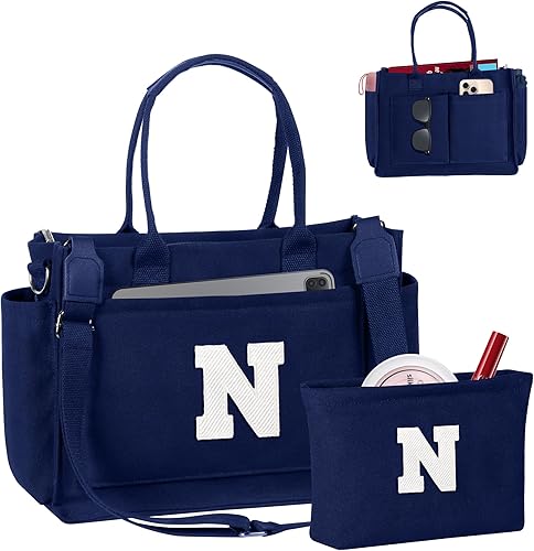 Miniatura 208 de Easter Basket Stuffers, Initial Tote Bag with Makeup Bag, Birthday Gifts for Women, Teen Girl Gifts Trendy Stuff Beige,Negro