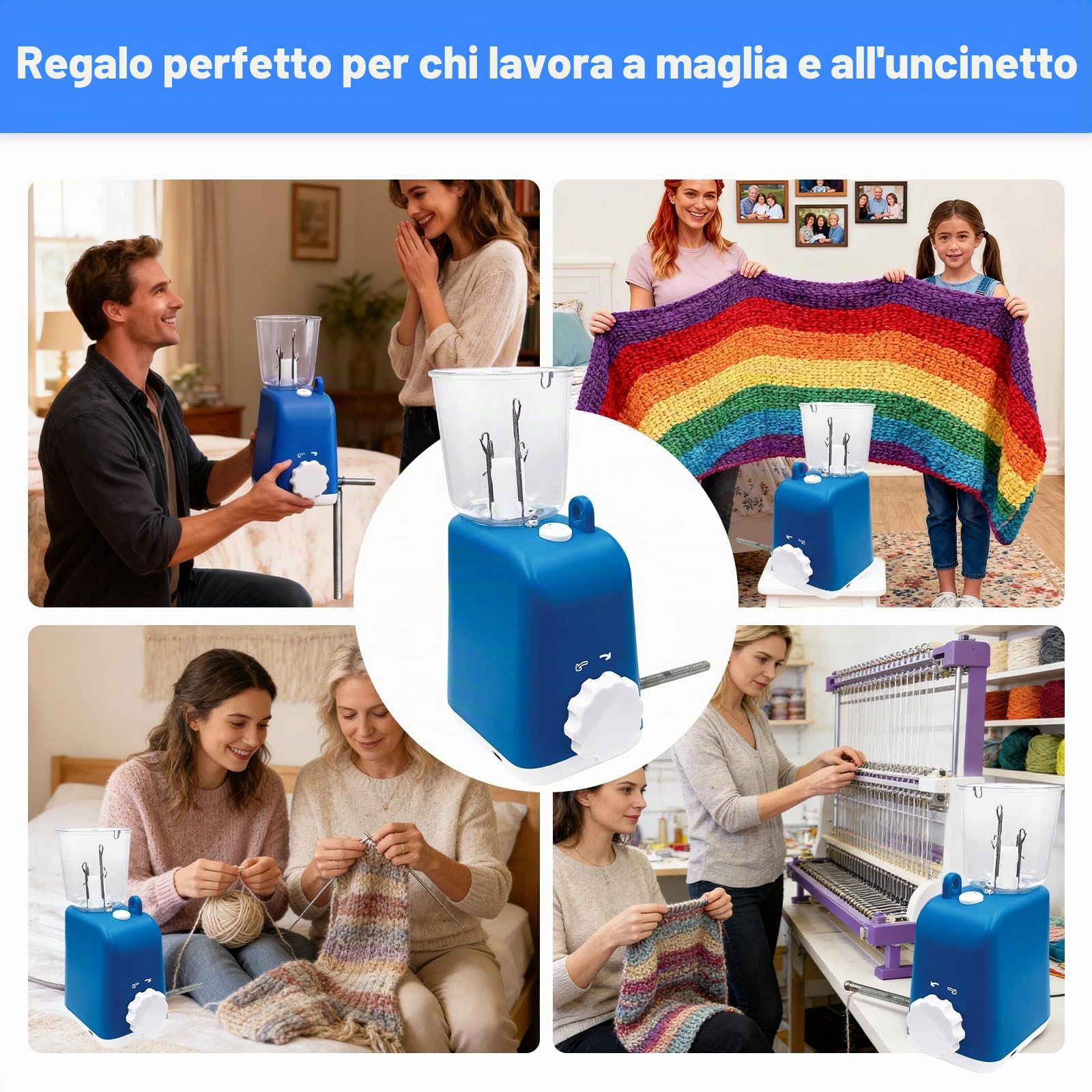 GAESHOW Macinino per maglieria, elettrico, filo decorativo, macchina per maglieria automatica, per adulti, principianti (blu)