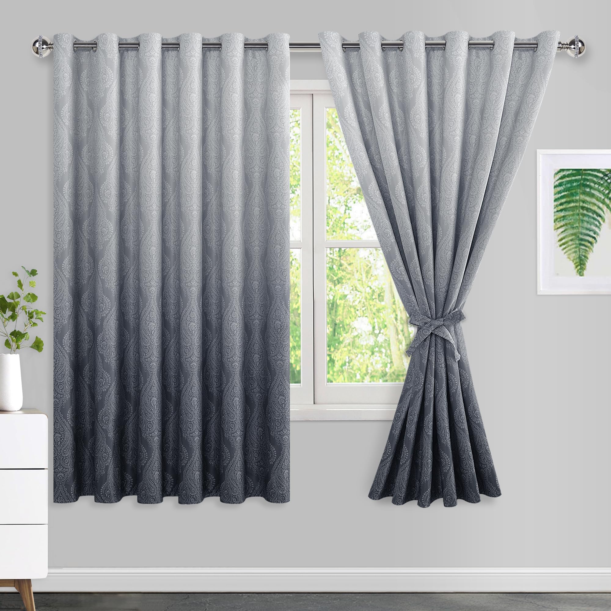 Rideaux occultants damassés gris 177x160 cm pour isoler la chambre