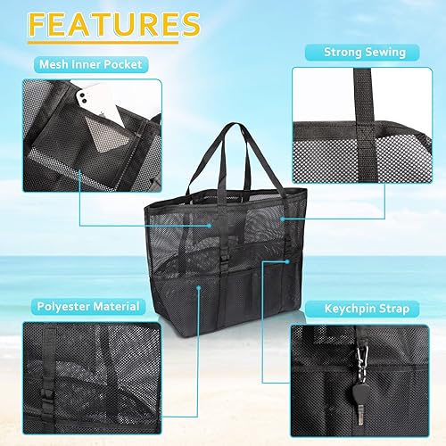 Miniatura 4 de SRISE Mesh Beach Bag - Large Beach Tote Bag for Family Beach Bag for Toys & Vacation Essentials