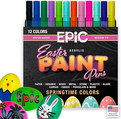 Epic Marcadores de pintura de Pascua, pintura acrílica opaca permanente, no tóxico, a base de agua, punta media, 12 colores primaverales, pastel,