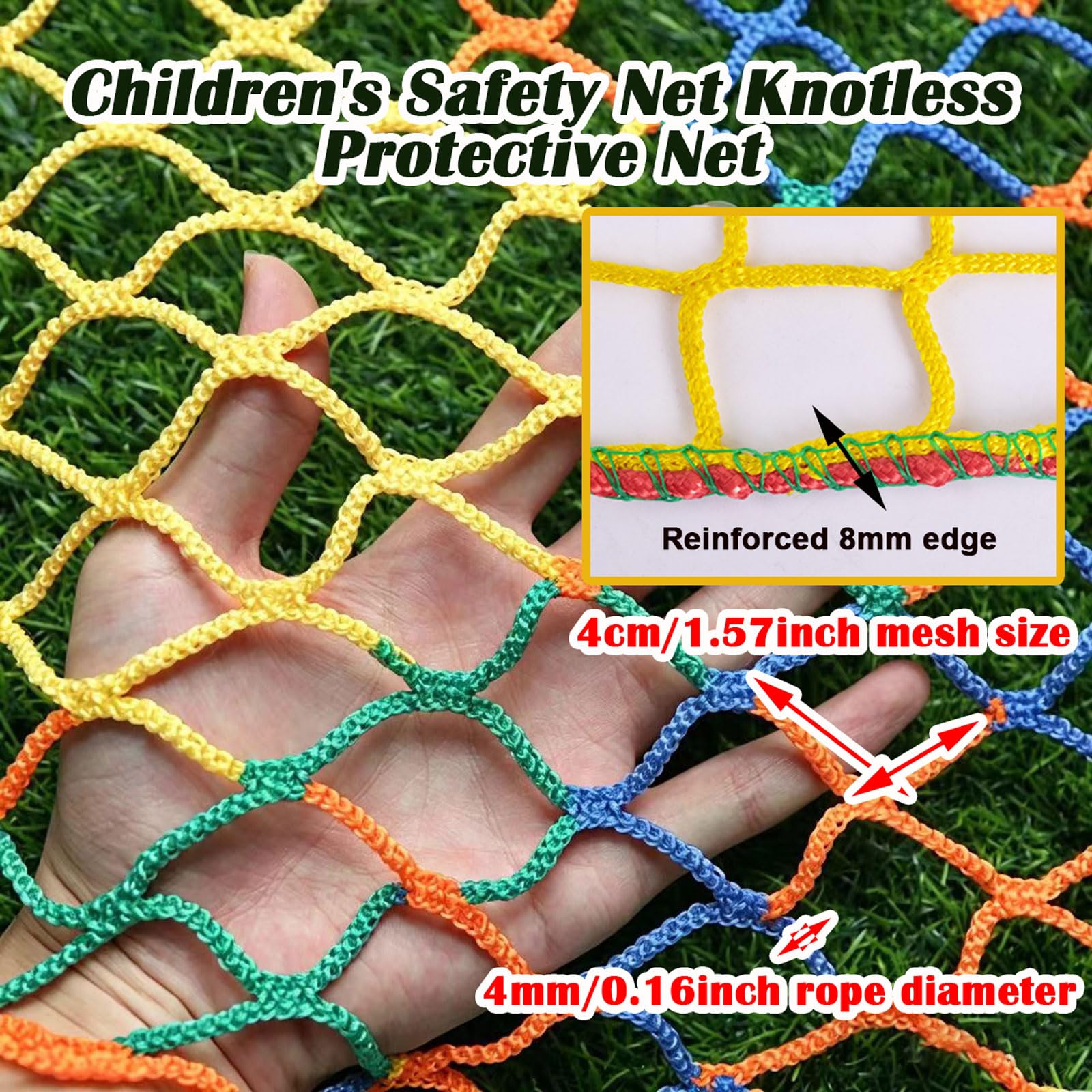 Universal Sicherheitsnetz Bunt Kinder Schutznetz Polyester Knotenlos Treppe Zaun GeländerSicherheitsschutz Anti-Fall für Haustier Katzennetz Balkone Terrassen Fenster(Size:2*3m(7*10ft),Color:BUNTE)