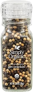 Simply Organic Whole Peppercorn Grinder, 3oz Blend of Black, White & Green Peppercorns for Bold, Complex Flavor