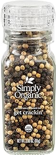 Simply Organic Whole Pepper Grinder, 3 Ounce Bottle, Blend of Black, White and Green Peppercorn for Complex Flavor