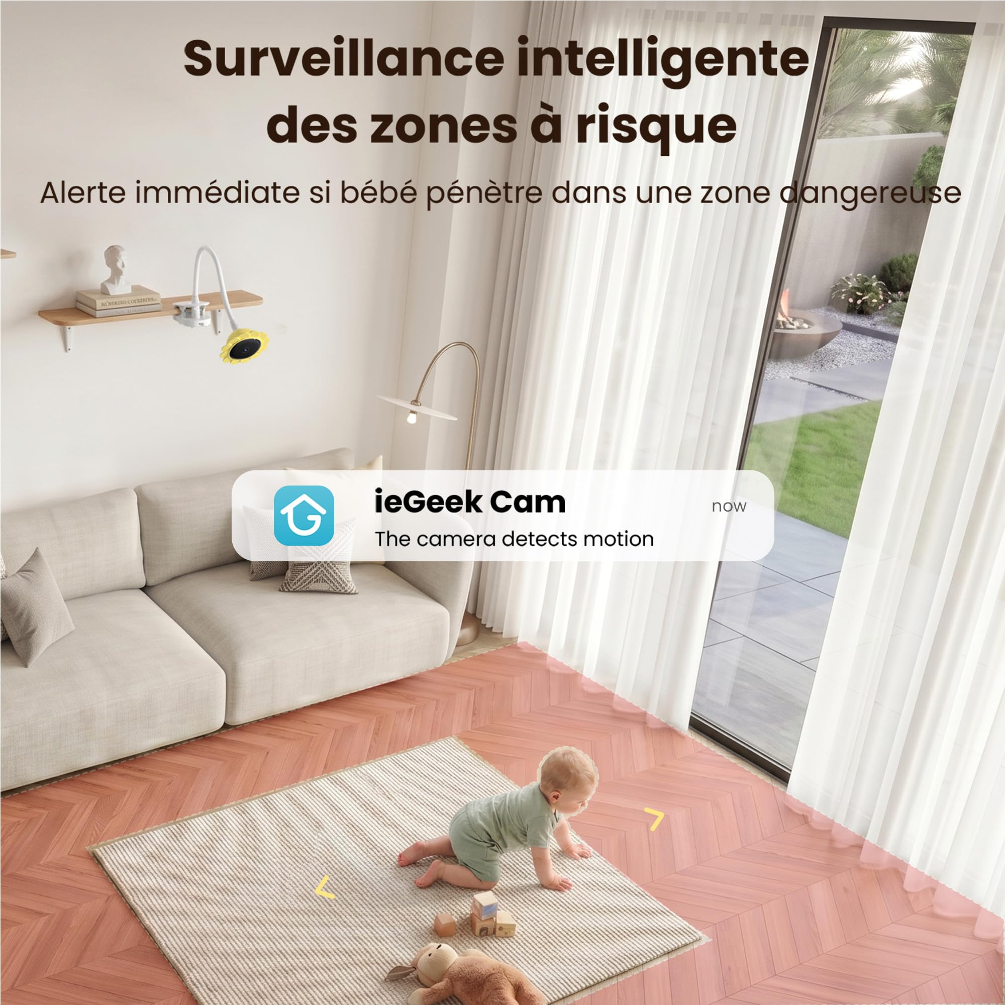 ieGeek 1080P/ 5" Babyphone Caméra avec Support, Camera Bebe Surveillance connecté Smartphone, Alertes Intelligentes/Vision Nocturne/Capteur Température et Humidité