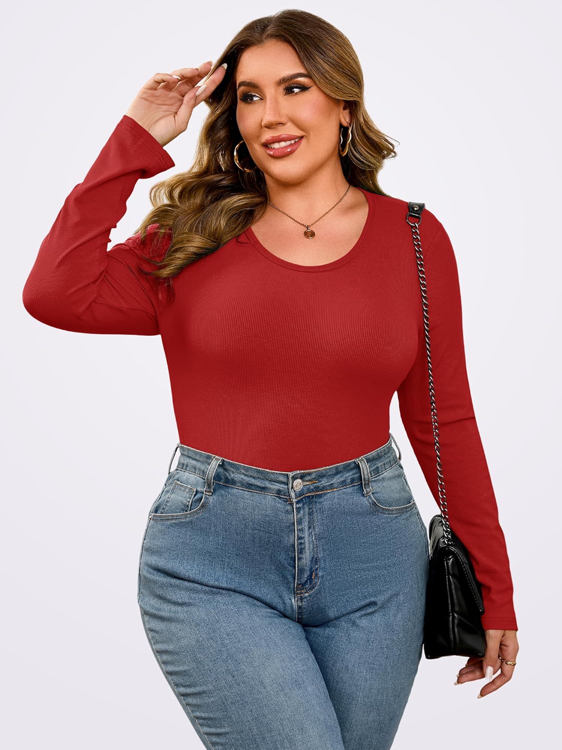 Chulianyouhuo Women Plus Size Tops Long Sleeve Ribbed Knit Shirts Fall Fitted Basic Tee Going Out Tops Casual Outfits - Image 6