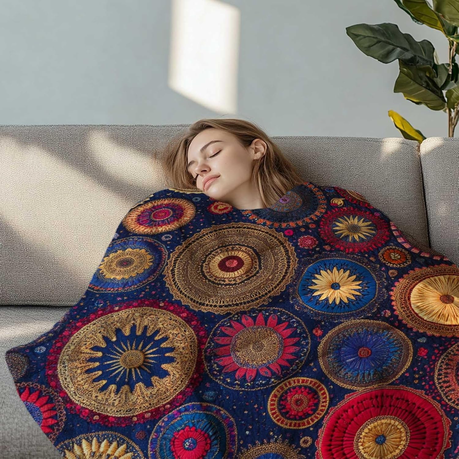 Colorful Bohemian Printed Blanket for Women Men, Mandala Circular Patterns Soft Lightweight All Season Throw for Home Decor, Couch, Bed, Camping, Travel, 40x50 Inches - Image 2