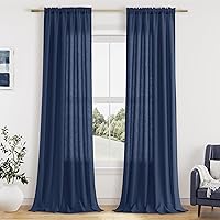 Vista 69 de Guken - Cortinas de lino negro de 108 pulgadas de largo para sala de estar, dormitorio, juego de 2 paneles, bolsillo para barra, cortinas
