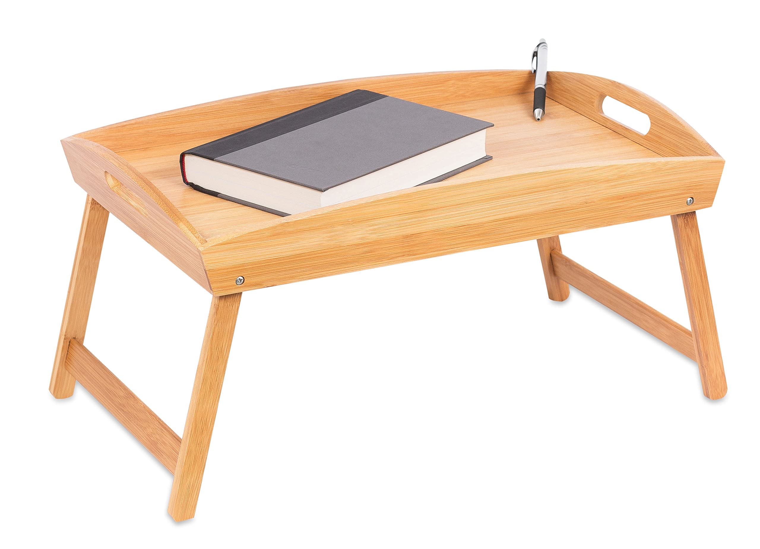 Bandeja de Desayuno, Lados curvos de Madera Bandeja de Desayuno con Patas Plegables Bandeja de Escritorio para computadora portátil Bandeja de bocadillos para Escritorio (Natural)