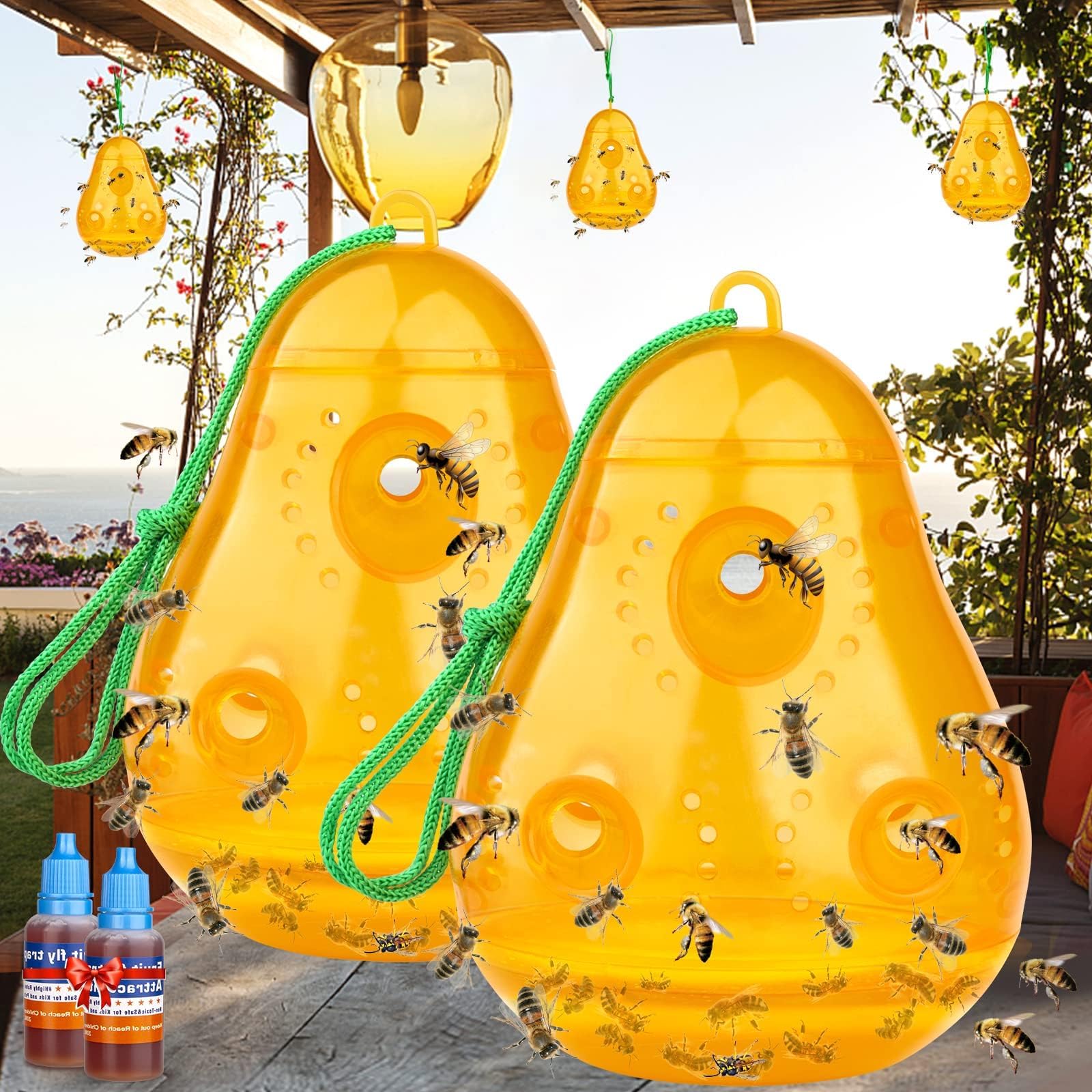 SYOSI Wasp Trap Outdoor Hanging, Yellow Jacket Trap Outdoor Hanging, Wasp Repellent Outdoor Carpenter Bee Traps for Outside, Bee Killer Wasp Deterrent Catcher, Reusable Hornet Traps Pear Shaped(2 Pcs)