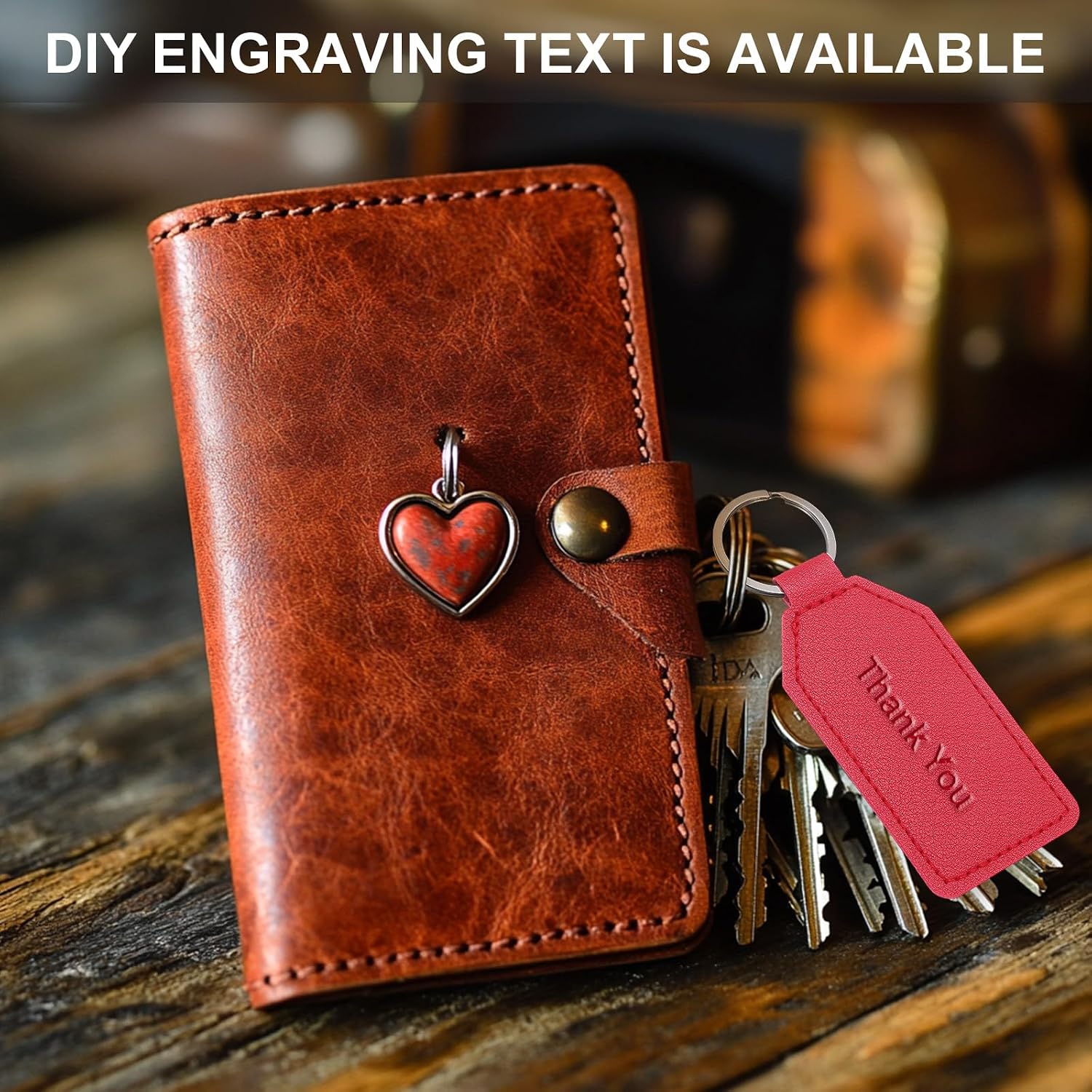uxcell 4pcs Leather Key Fob, PU Car Keychain Blanks Key Rings Key Holder for DIY Laser Engraving Birthday Father's Day Gifts image 5