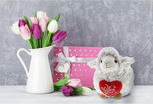 Miniatura 5 de DolliBu Peluche de oveja blanca esponjosa con texto en inglés "I Love You" para San Valentín, cumpleaños, aniversario, cita romántica, 11.5 pulgadas