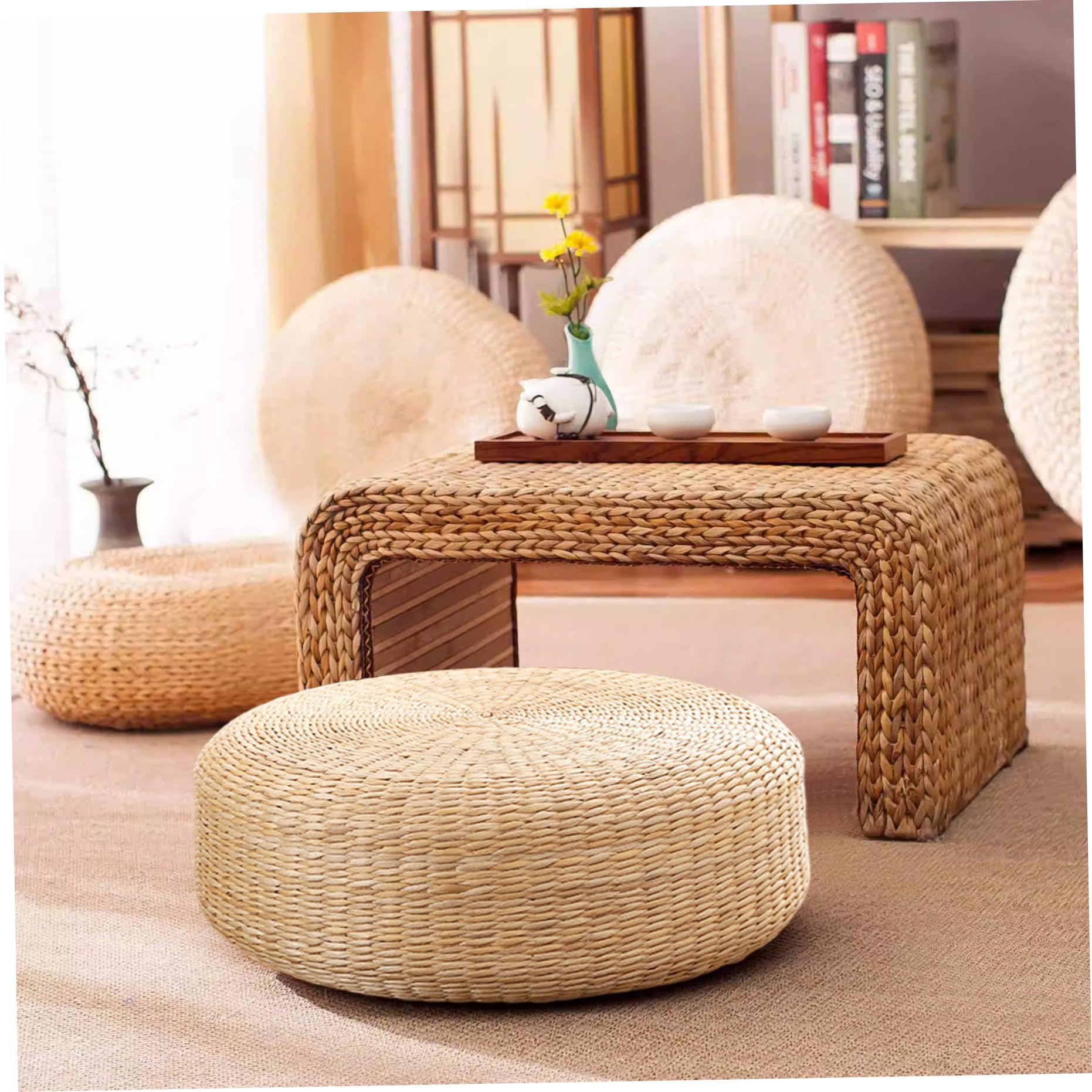 Cuscino da pavimento Tatami Cuscini da pavimento in tessuto naturale da 16 pollici per la seduta di meditazione del Buddha Cuscino confortevole Cuscini per soggiorno per adulti