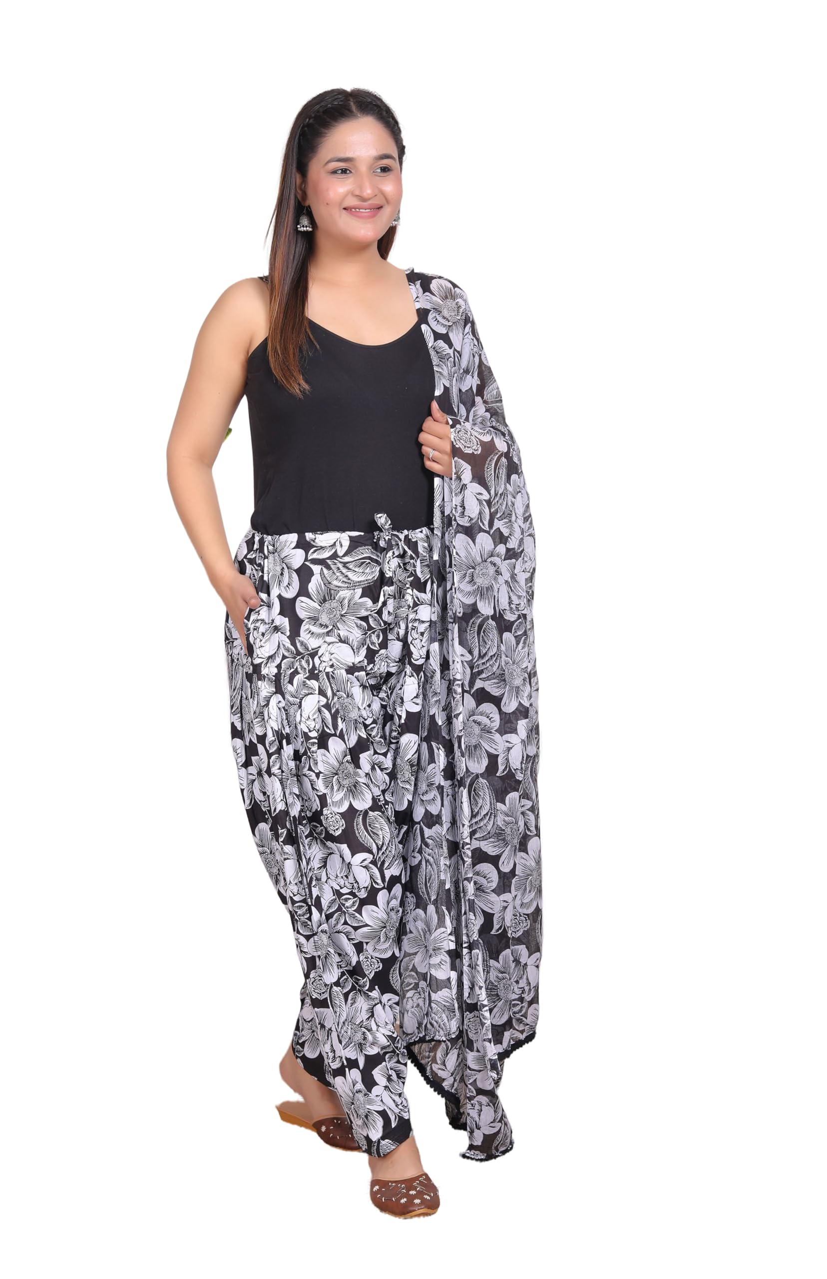 KHEEAA Fashion's Womens Cotton Printed 03 Patiala Salwar with Matching Dupatta (Free Size) White-image-38