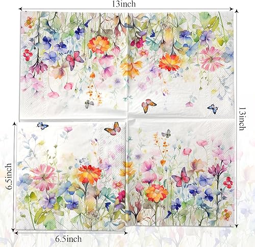 Miniatura 2 de Servilletas de flores silvestres, decoración de baby shower, boda, fiesta, servilletas de Pascua, primavera, mariposa, decoración para despedida de
