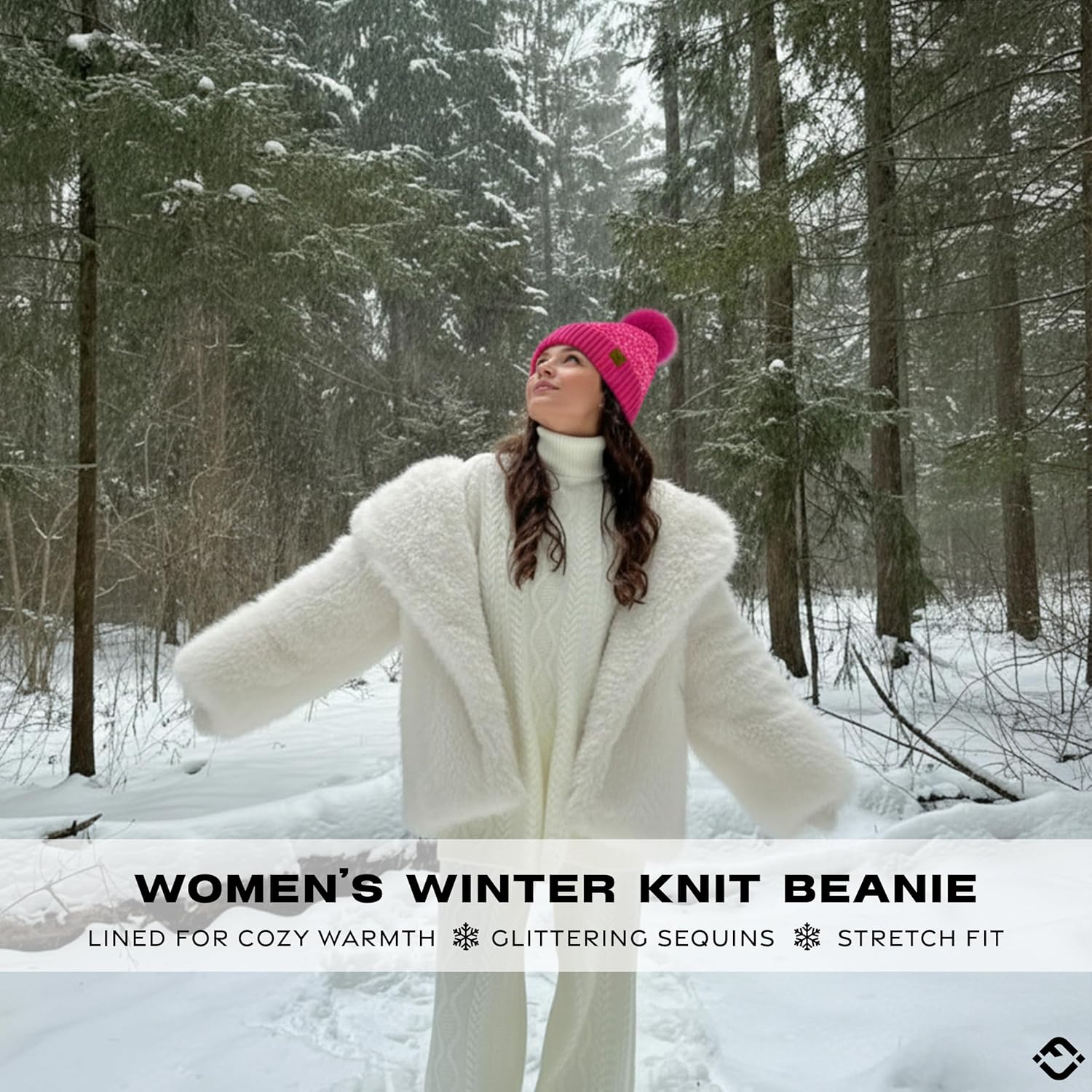 Funky Junque Women's Sequin Pom Beanies – Soft Knit Sparkly Bling Winter Hats for Women, Faux Fur Pom Glitter Sparkle Hat - Image 2