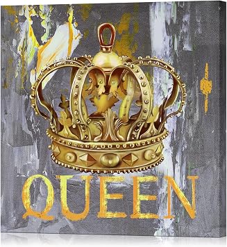 SkenoArt Gold and Grey Canvas Wall Art Decor Fashion Queen Crown Painting Picture Print Contemporary Artwork for Living Room Bedroom Wall Decoration Framed Ready to Hang Gift for Woman
