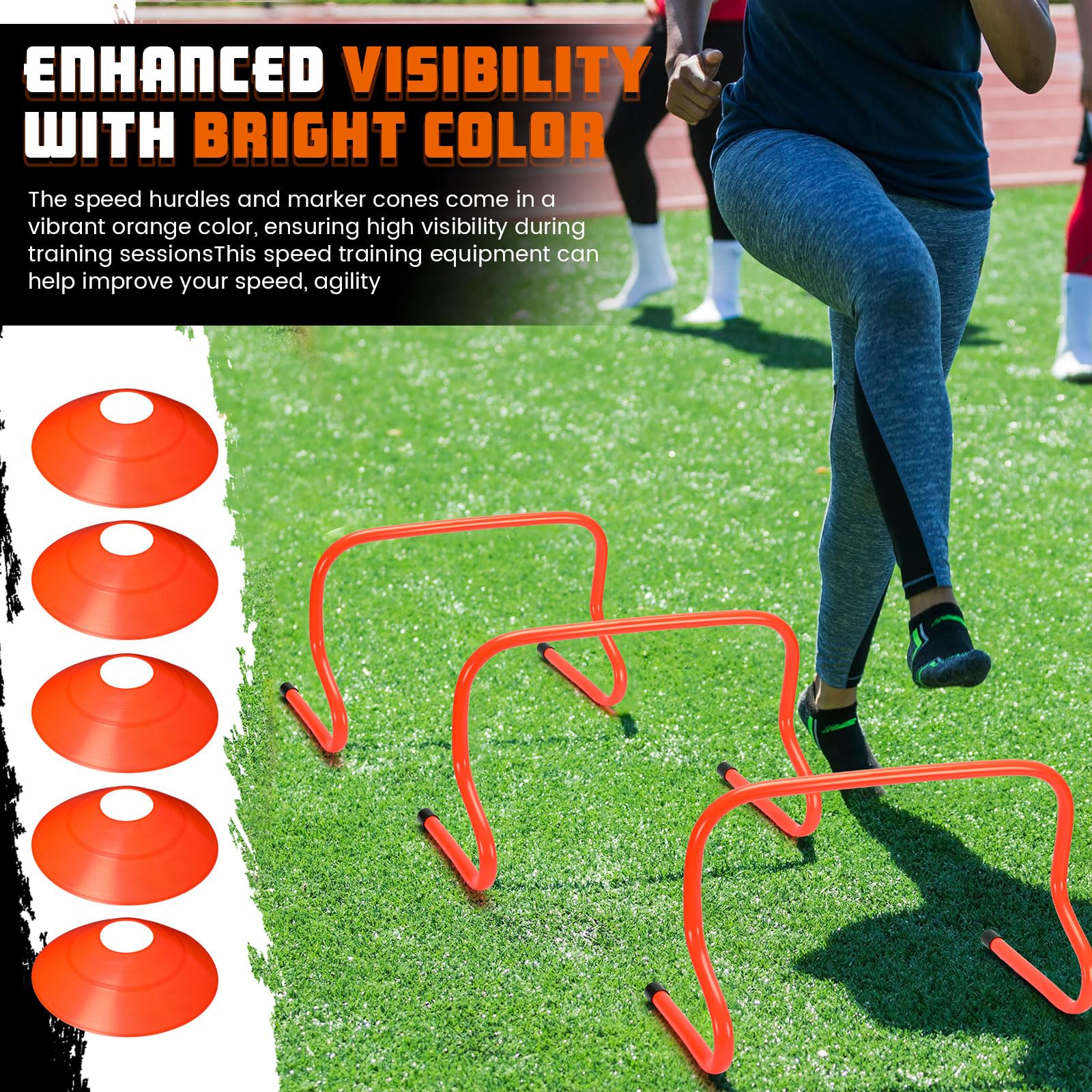 12 Pcs Speed Training Hurdles With 12 Cones – Agility Set For Soccer, Basketball, Football – Lightweight & Portable