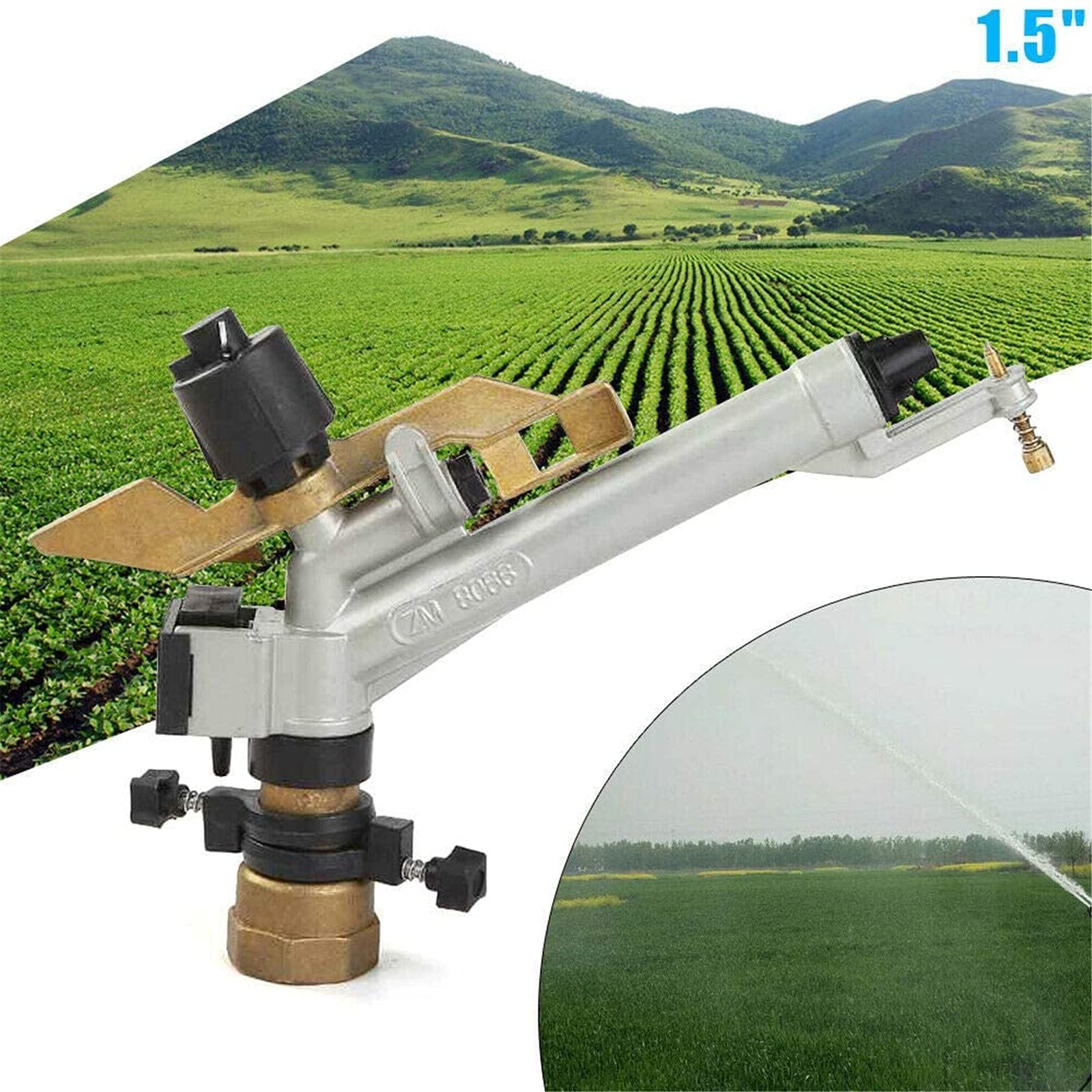 Irrigatore da Giardino Irrigatore a Impatto in Ottone Resistente Sprinkler a Lunga Distanza con Filettatura Femmina da 1,5 Pollici,