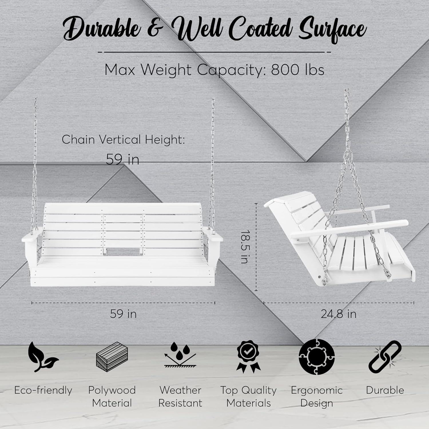 Buy BENAIYA POLYWOOD Porch Swing Outdoor Hanging Chair with Cup Holders