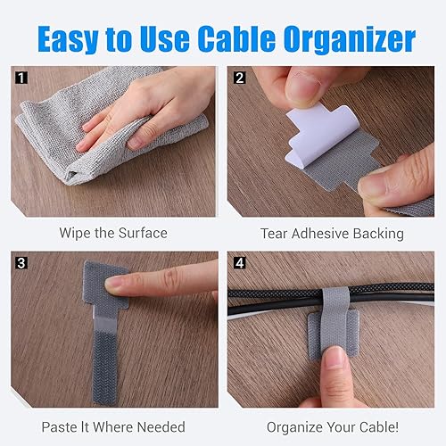 Miniatura 3 de 90 Pcs Hook and Loop Cable Straps, Self Adhesive Cable Management Under Desk, Reusable Desk Wire Organizer, Adjustable Cables Management Ties for