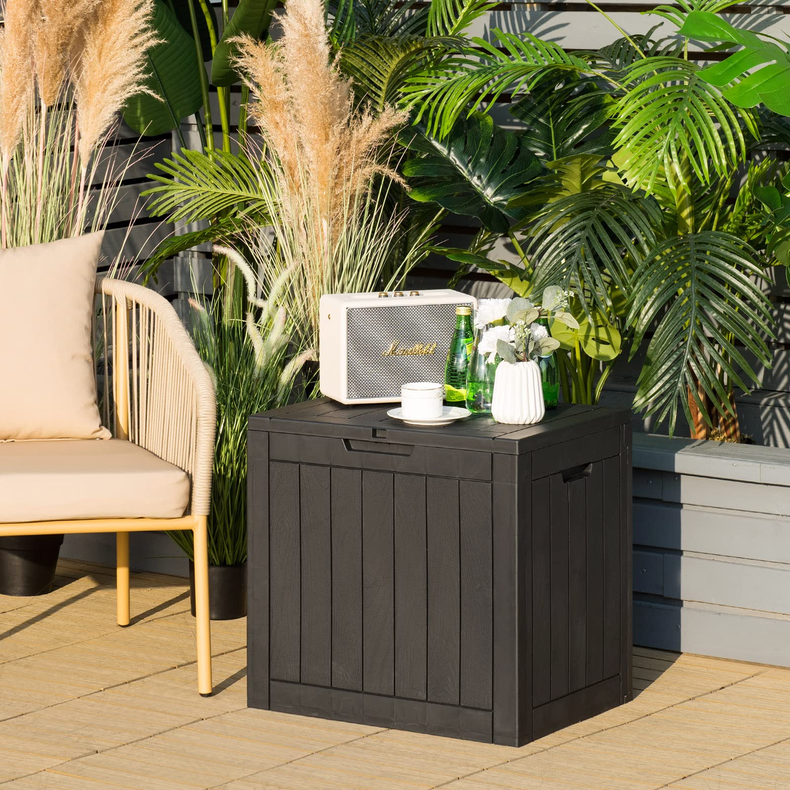 COSTWAY Auflagenbox mit 114 Liter Kapazität, Allwetter-Kissenbox, Aufbewahrungsbox abschließbar, Gartenbox für Kissen, Werkzeuge & Poolzubehör, 56 x 43 x 53 cm (Schwarz)