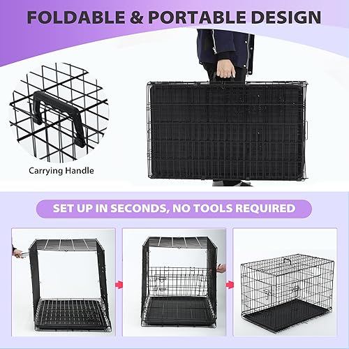 Miniatura 6 de BestPet Dog Crate 48" Black Foldable Metal Kennel with Double Doors, Secure Slide-Bolt Latches, Leakproof Tray Portable Dog Cage for Large