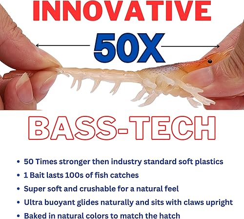 Miniatura 5 de U.S.A. Bass Tackle - 4D Cluster Bomb Craw - Plástico Bass-Tech - Señuelos de pesca suaves de cangrejo pre-aparejados, cebos ultra duraderos prémium