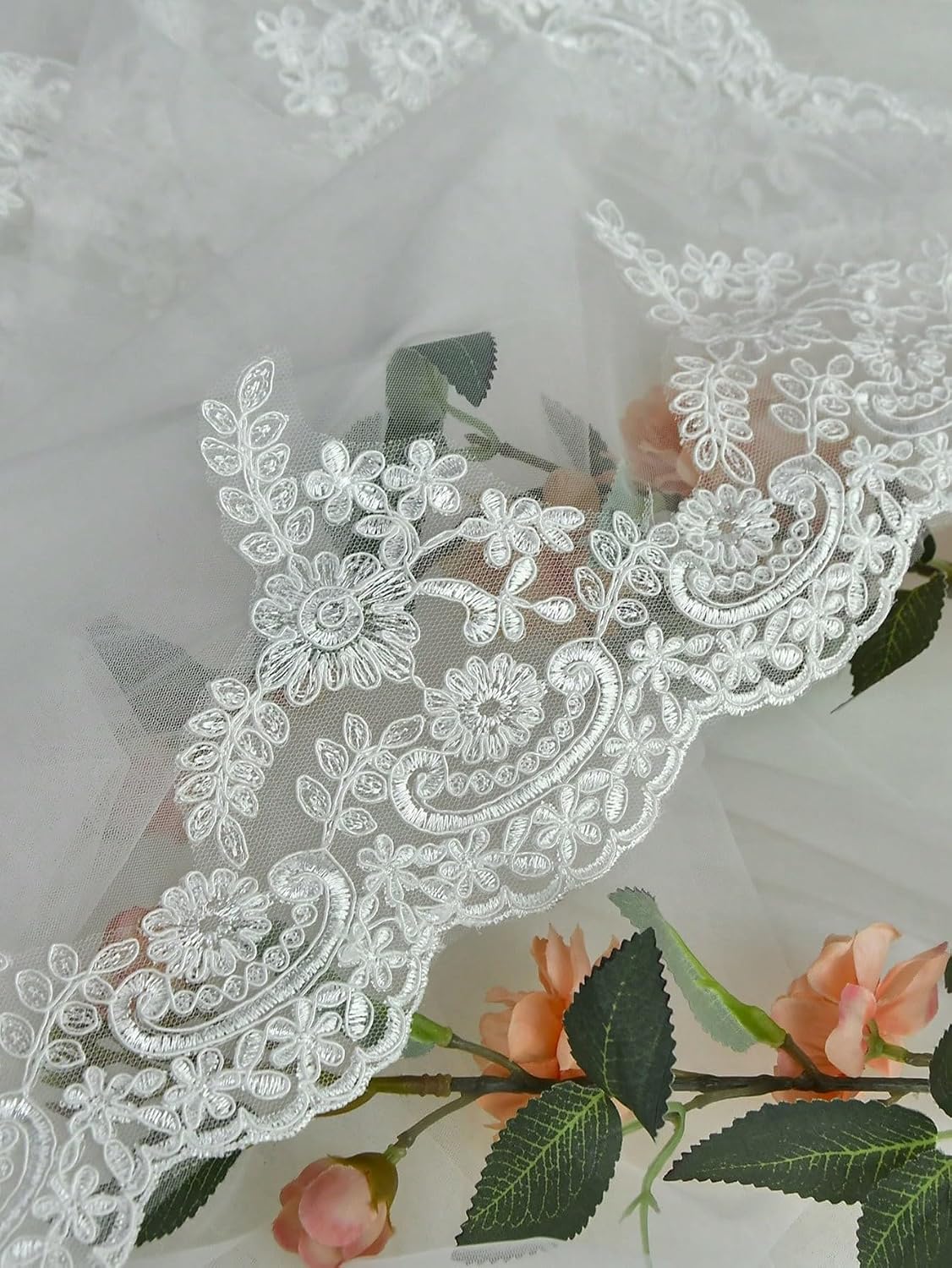 Mantilla Wedding Veil Cathedral Length 118" Bridal Veils Lace Edge with Comb for Brides