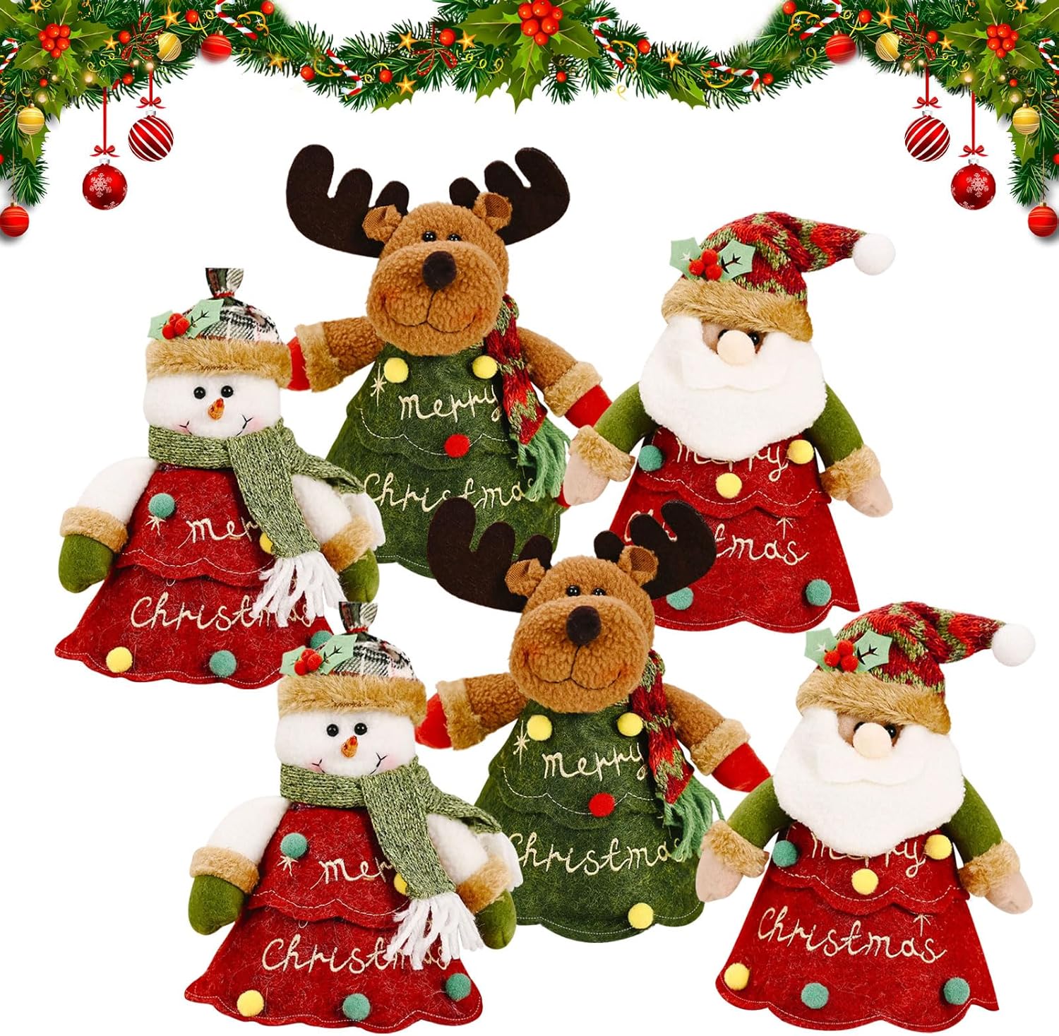 6 Pcs Bags Zipper Design, 2025 New 3D Doll Decoration Gift Bag, Santa Snowman Doll Storage Gift Bag for Christmas Party and Festival