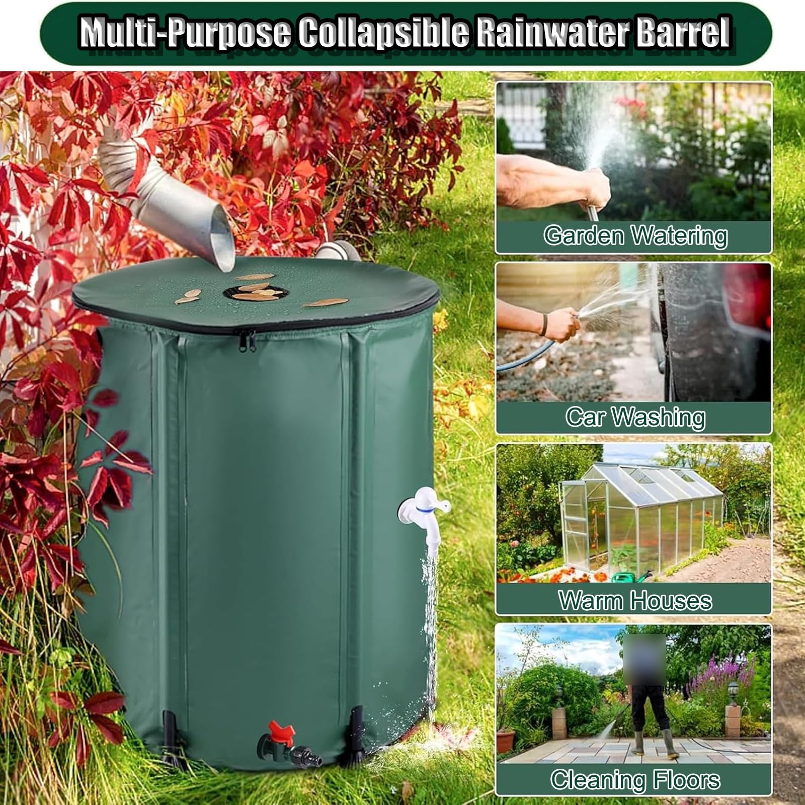 Depósito de recogida de agua de lluvia, Colector De Agua Lluvia for Canalones Multicolor 50L-1350L(Noir,200L)