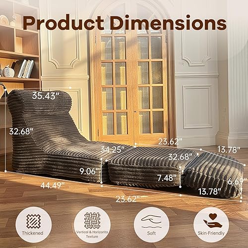 Miniatura 2 de Sofá futón plegable de 82 pulgadas, sin huesos, tumbona convertible, silla de lectura con soporte de respaldo de almohada, cama plegable portátil,