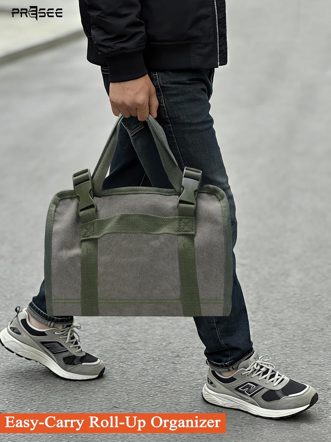 Canvas Tool Roll Bag with 5 Zippered Pouches& Belt Pouch - Water-Resistant Tool Organizer for Mechanics, Electricians, Motorcycle Maintenance, DIY & Professional Use (Green) - Image 8