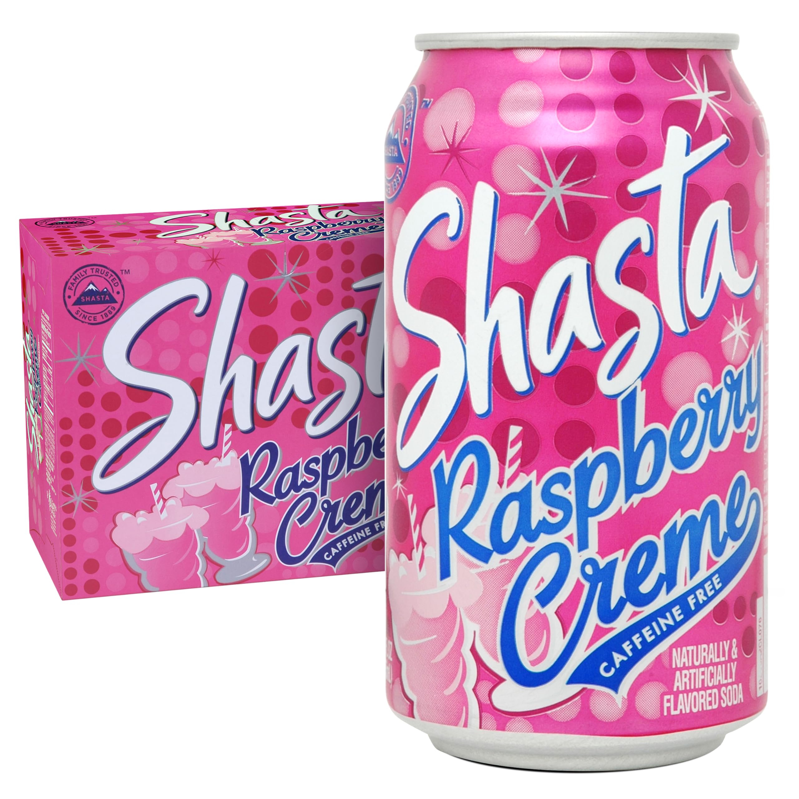 Shasta Raspberry Cream | 12-Pack of 12oz Cans | Fruity Raspberry with Smooth Vanilla | Caffeine-Free | Sweet & Creamy