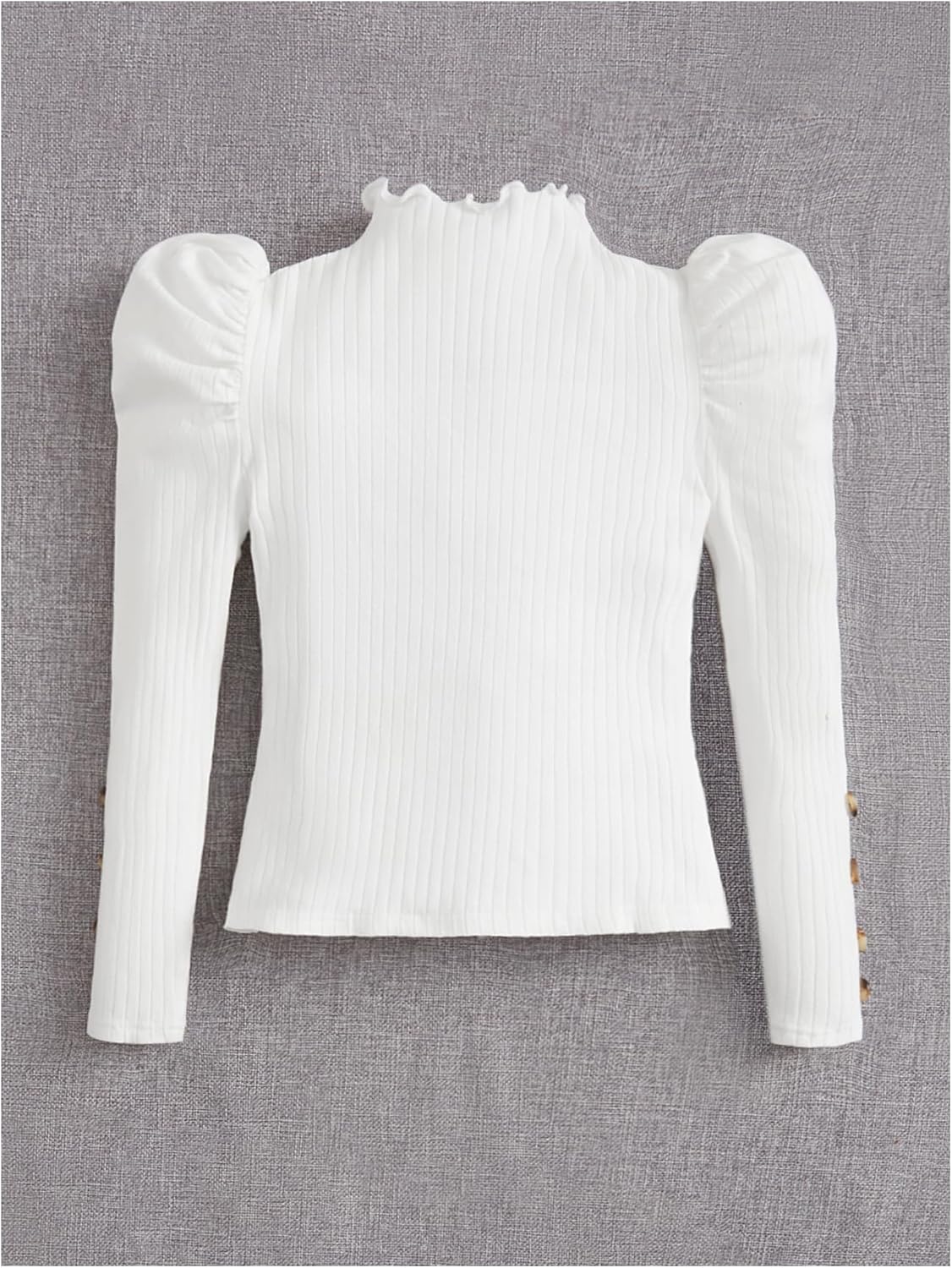 Floerns Girl's Mock Neck Fitted T Shirt Puff Long Sleeve Ruffle Button Ribbed Knit Tee Tops - Image 3