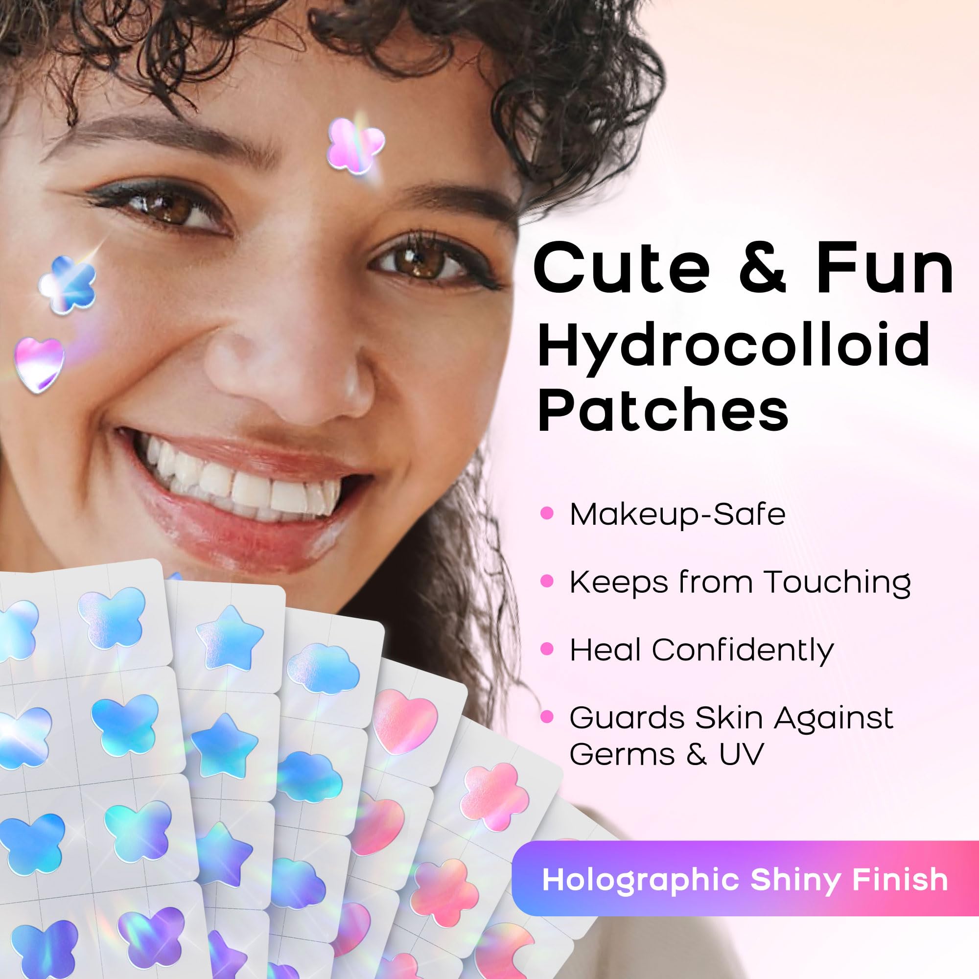 AVAPY Pimple Patches for Face, Cute Hydrocolloid Acne Patches, Colorful Hologram Heart Sport Stickers, Zits & Blemish, Pimple Patch with Salicylic Acid, Pink Heart Moon Flower 12MM (36 Count)