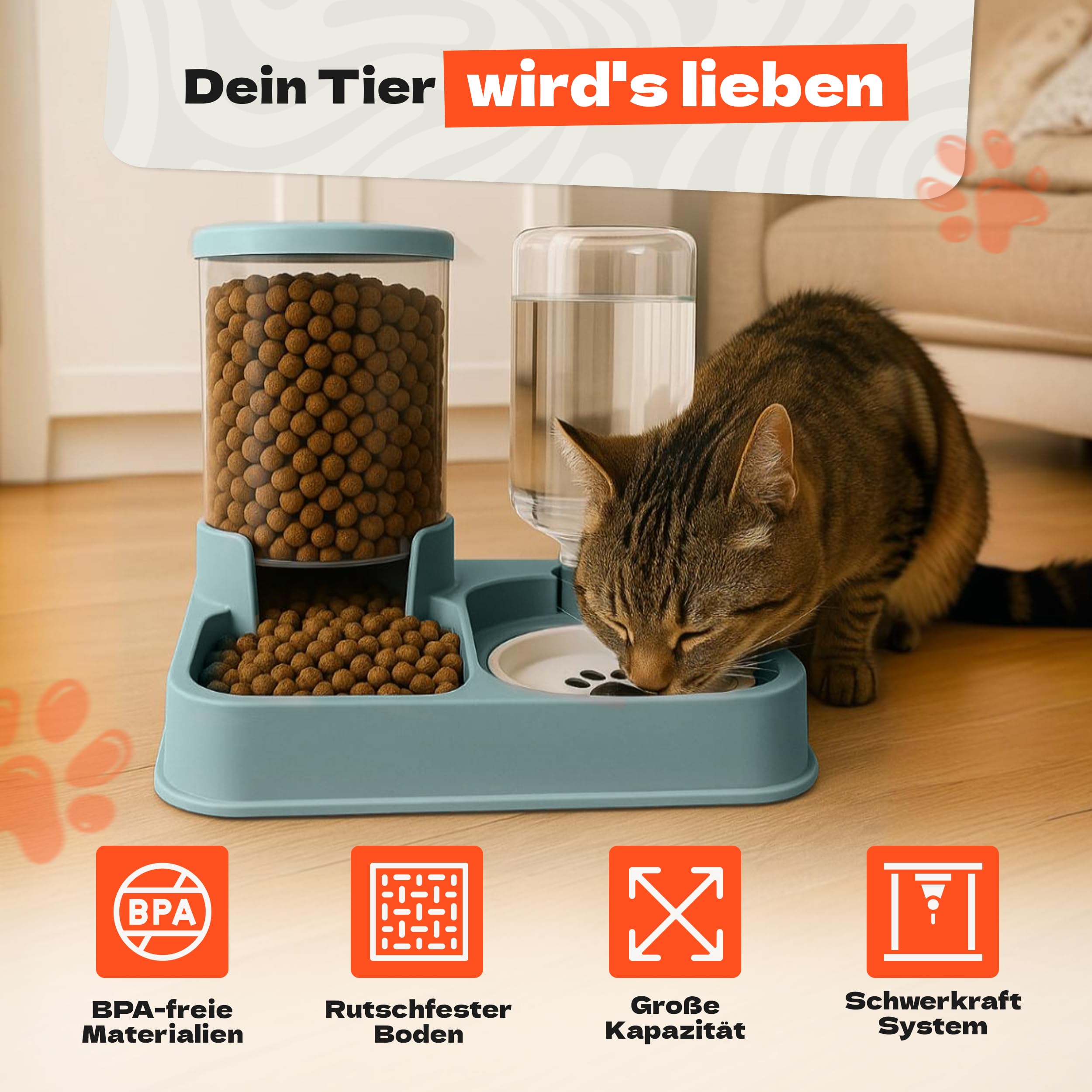 Dispensador automático de comida y agua para gatos y perros – 2 en 1 comedero sin electricidad – Sin BPA, sistema de gravedad, gran capacidad, fácil de limpiar, ideal para viajeros