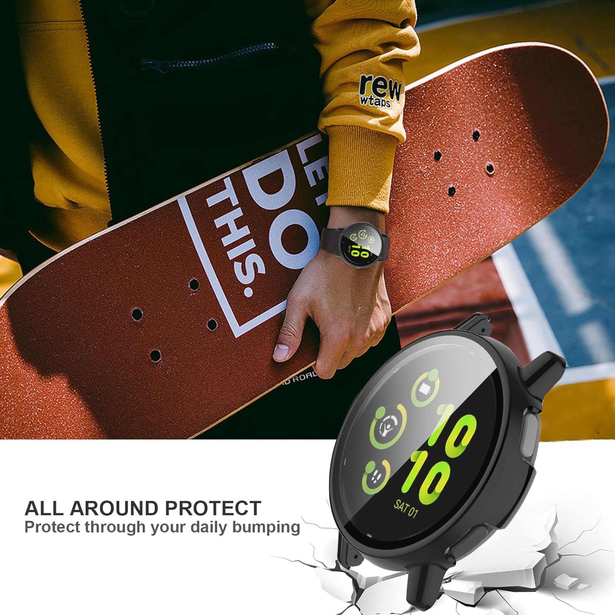 Compatible for Garmin vivoactive 5 Case, Lamshaw Hard PC Case with Screen Protector Compatible for Garmin vívoactive 5 Smartwatch (2 Pack-Black+Clear)