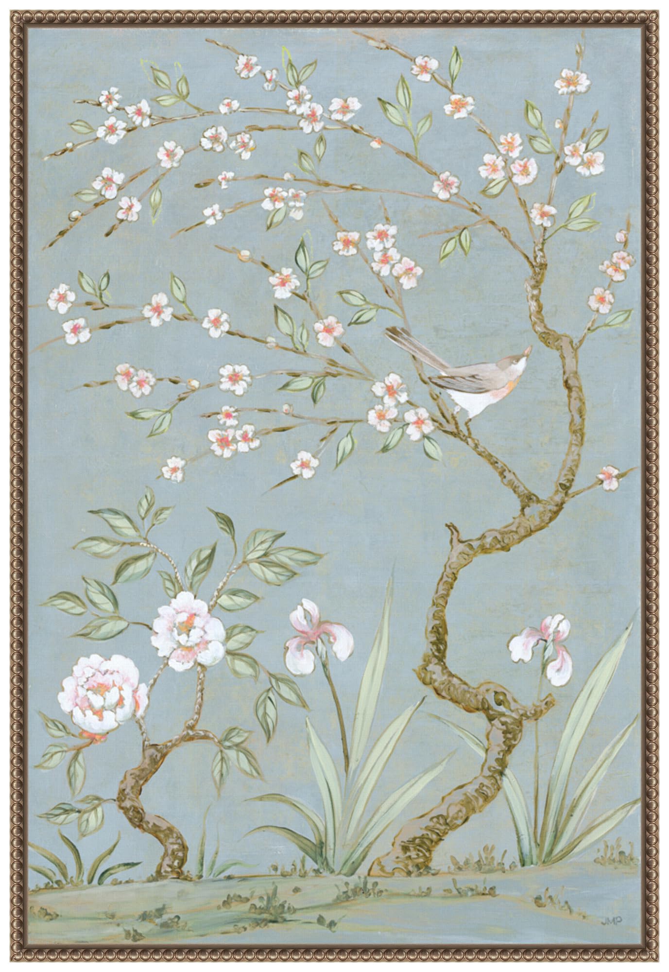 Amanti Art Framed Canvas Wall Art 33x23 Spring Mural I Blue by Julia Purinton, Framed Wall Art Canvas, Animals Artwork, Traditional Decor, Large Poster Painting for Living Room, Bedroom, Bathroom