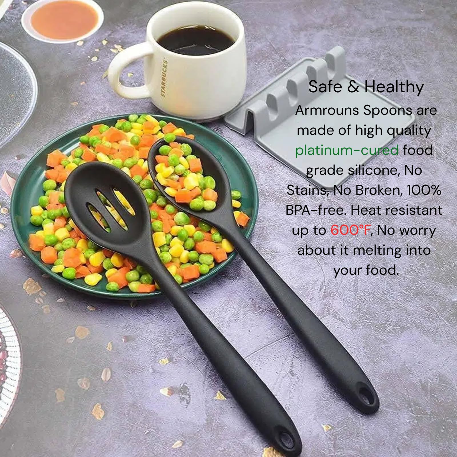 Juego de cucharas antiadherentes del silicón, cucharas de cocina resistentes al calor de 2PCS para mezclar, libre de BPA