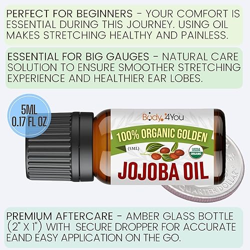 Miniatura 7 de BodyJ4You Kit de estiramiento de orejas de 55 piezas de 14G-0.472 in - Bálsamo para estiramiento de oídos de aceite de jojoba - Tapones acrílicos