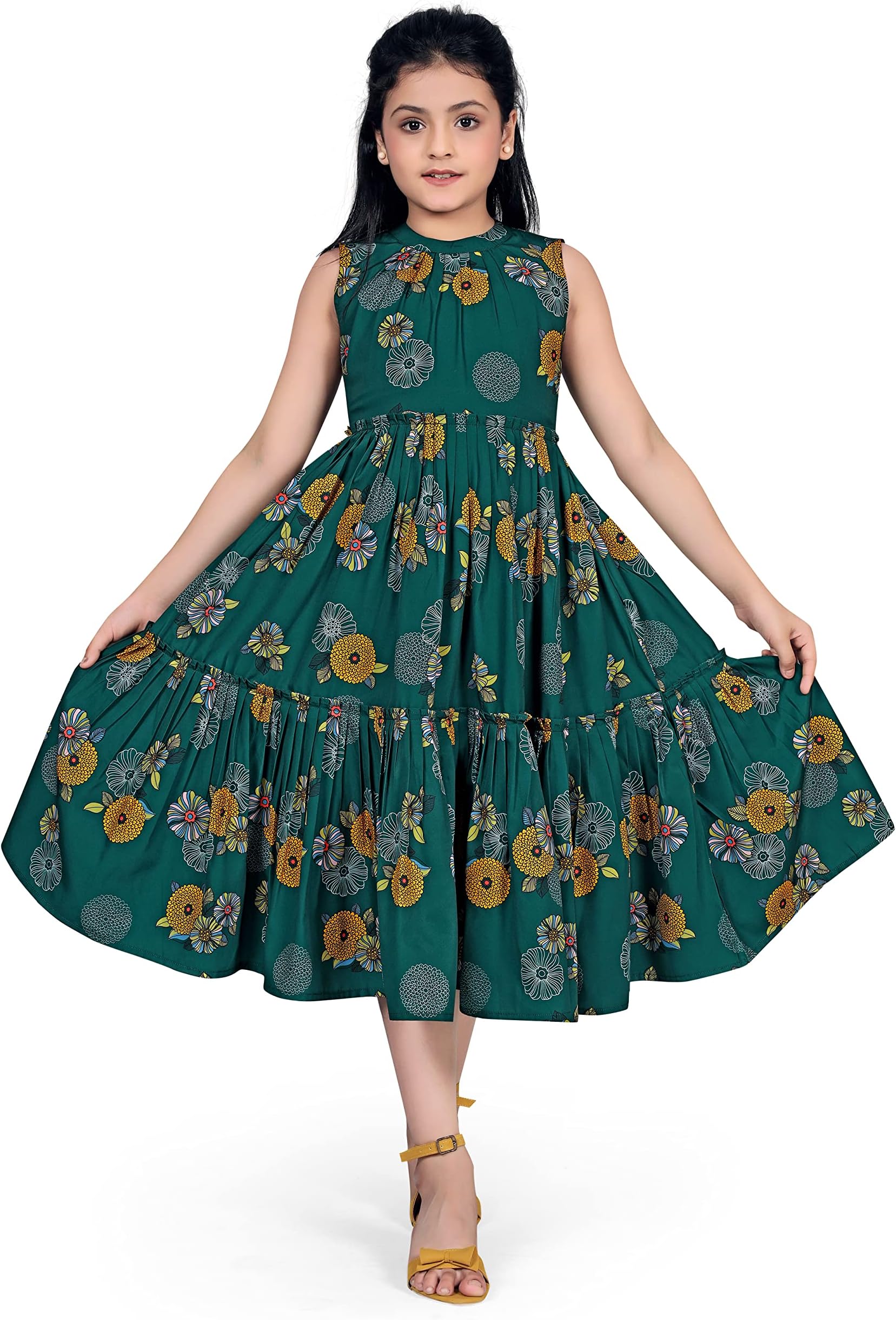 Fashion DreamGirl’s Crepe Calf Length Readymade Ruffle Dresses