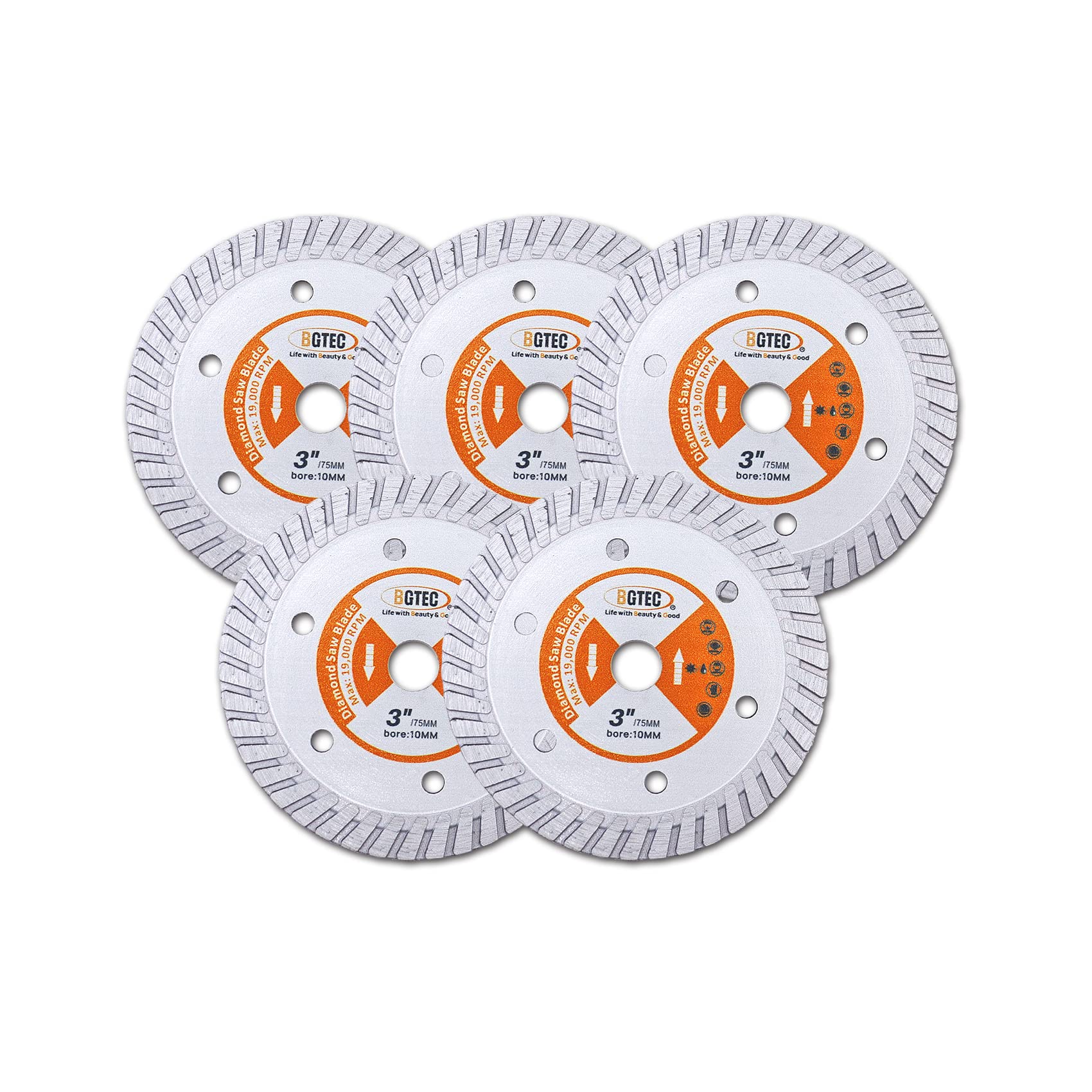 BGTEC Diamond Granite Turbo Blade,5pcs 3"/75MM Cutting Disc for Concrete, Hard Artificial and Natural Stones โ image 1